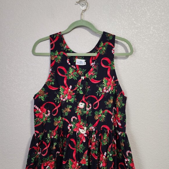 DOGWOOD LANE Holly Candy Cane Christmas Jumper Dress Pockets Ceramic Buttons M - Picture 12 of 12
